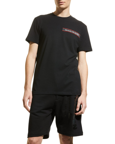 Alexander Mcqueen Men's T-shirt W/ Logo Taping In Black Multi