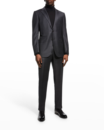 ZEGNA MEN'S WOOL TIC-WEAVE SUIT