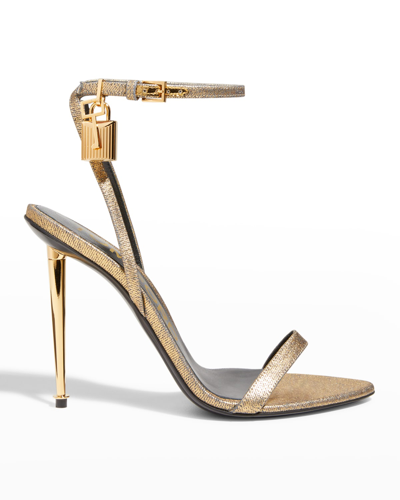 Tom Ford Lock 105mm Metallic Ankle-strap Sandals In Gold