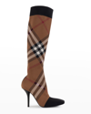 BURBERRY DOLMAN CHECK TALL STILETTO BOOTS