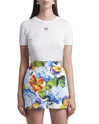 Dolce & Gabbana Crystal Logo Short-sleeve T-shirt In White