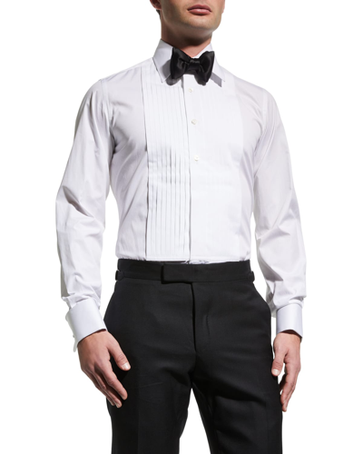 Tom Ford Pleated Bib-front Cotton-poplin Tuxedo Shirt In White Solid