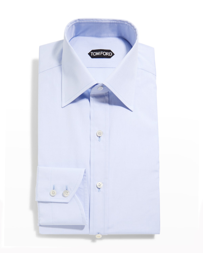 Tom Ford Men's Solid Point Collar Dress Shirt In Medium Blue Solid