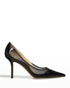Jimmy Choo Love 85 Pointed Pumps In Nappa Leather And Mesh In Black/black
