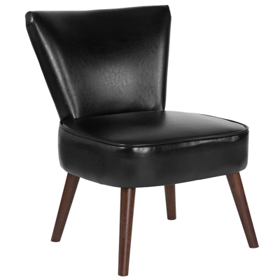 Merrick Lane Santino Black Faux Leather Mid-back Retro Accent Side Chair With Flared Wooden Legs