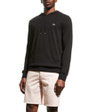 Lacoste Hoodie Jersey Long Sleeve Tee Shirt With Kangaroo Pocket In Black