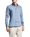 Corneliani Men's Brushed Jersey Sport Shirt In Light Blue Solid