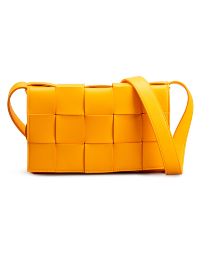 Bottega Veneta The Cassette Intrecciato Crossbody Bag In Tangerine/gold
