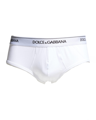 Dolce & Gabbana Men's Two-pack Jersey Stretch Logo Briefs In Bianco Ottico