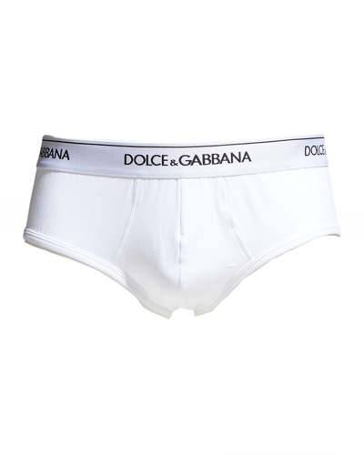 Dolce & Gabbana Men's Two-pack Jersey Stretch Logo Briefs In Optic White