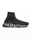 Balenciaga Men's Speed Graffiti Sneakers In Black/beige