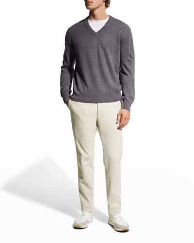 Neiman Marcus Men's Wool-cashmere Knit V-neck Sweater In Charcoal