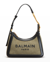 Balmain Lettering Detail Shoulder Bag In Khaki/noir