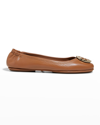 Tory Burch Minnie Travel Ballet With Metal Logo In Royal Tan/gold