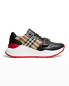 Burberry Ramsey Vintage Check Red Sole Low-top Sneakers In Black