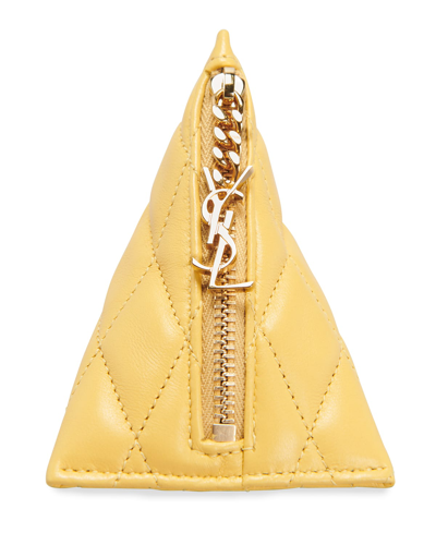 Saint Laurent Triangle Ysl Quilted Pouch Key Chain In Sunflower