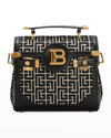 Balmain Bbuzz 23 Top-handle Bag In Monogram Jacquard In Ivorie/noir