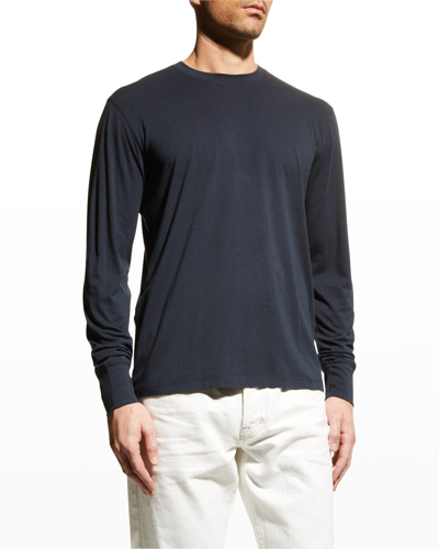 Tom Ford Men's Long-sleeve Solid T-shirt In Dark Blue Solid