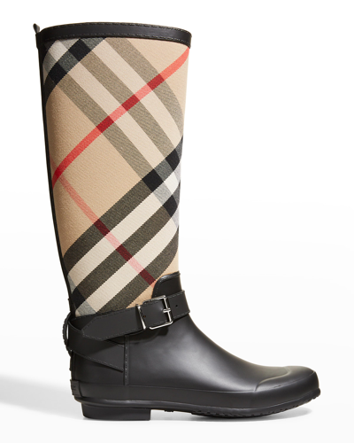 BURBERRY SIMEON VINTAGE CHECK MOTO RAIN BOOTS