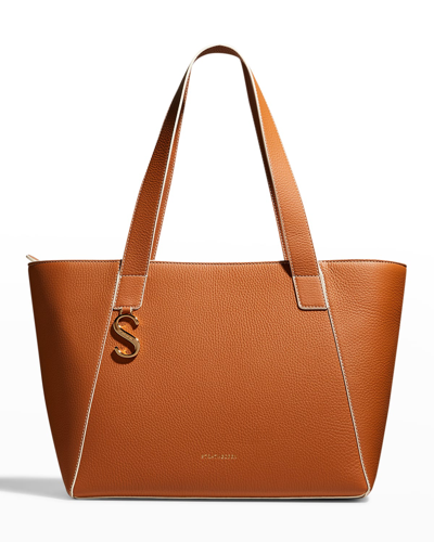 Strathberry Cabas Zip Grain Leather Tote Bag In Brown