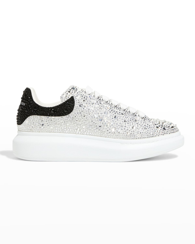 Alexander Mcqueen Men's Crystal-embellished Oversized Sneakers In White/black