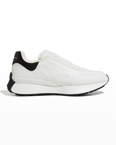 Alexander Mcqueen Calfskin Low-top Trainers Paneled Curvy Sole In White/black