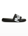 Alexander Mcqueen Graffiti Logo Rubber Slide Sandals In White/black