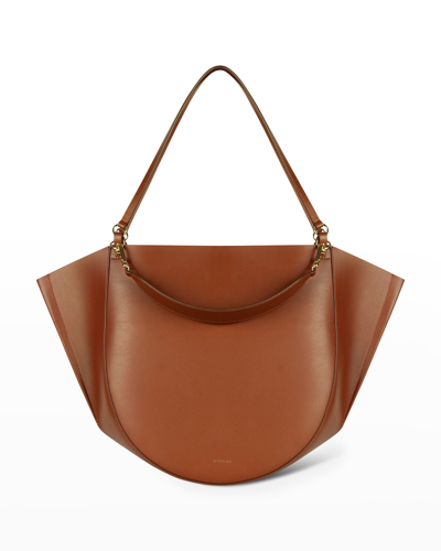 Wandler Mia Calf Leather Hobo Tote Bag In Tan