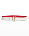 Christian Louboutin Cl Logo Calf Leather Belt In Bianco/gold