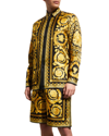 Versace Baroccodile Print Silk Button-up Shirt In Black/gold