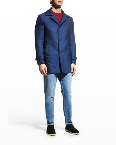 Isaia Men's Wool-cashmere Walking Coat In Bright Blue