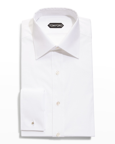 Tom Ford Men's Cotton Piqué Dress Shirt With French Cuffs In Wht Sld