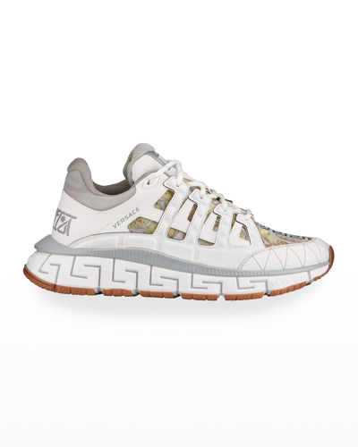 Versace Men's Trigreca Chunky Sneakers In White/grey/gold