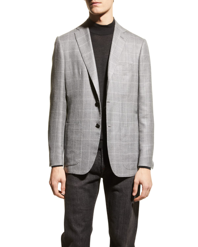 Kiton Men's Tonal Plaid Sport Jacket In Grey