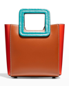 Staud Shirley Mini Leather Tote Bag In Tan/coastal