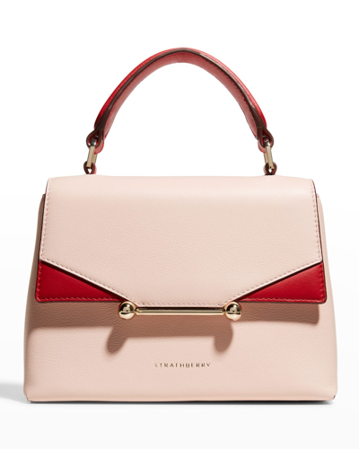 Strathberry Trinity Mini Bicolor Leather Top-handle Bag In Soft Pink/ruby