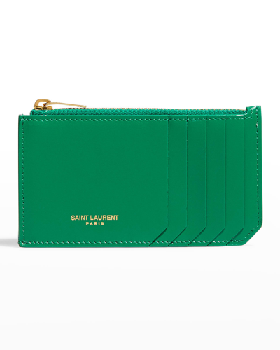 Saint Laurent Fragments Matte Leather Zip Card Case In New Vert Green