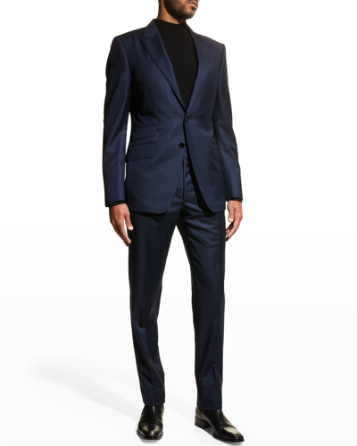 Tom Ford Men's Sharkskin Wool Suit In Navy Solid