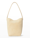 The Row Park Small North-south Tote Bag In Suede In Ivory