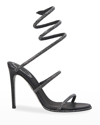 René Caovilla Cleo Snake Strass Stiletto Sandals In Dark Gray