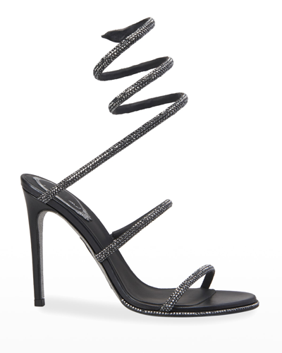 René Caovilla Cleo Snake Strass Stiletto Sandals In Dark Gray