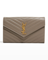 Saint Laurent Monogram Matelassé Leather Wallet On A Chain In Fog