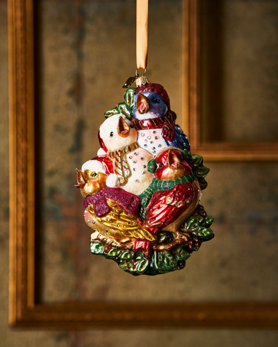 Jay Strongwater Four Calling Birds Glass Ornament In Multi