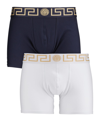 Versace Two-pack Greca Border Long Boxer Trunks In White/blue