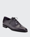 Berluti Alessandro Demesure Leather Oxford, Leather Sole, Black In Nero/grigio