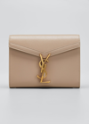 Saint Laurent Cassandre Leather Wallet On Chain In Dark Beige