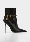 Tom Ford Lock 105mm Calfskin Ankle Booties In Black