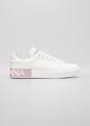 Dolce & Gabbana Portofino Bicolor Logo Low-top Sneakers In White/pink