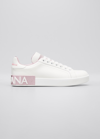 Dolce & Gabbana Portofino White And Pink Low Top Sneakers With Logo In Leather Woman In White/pink