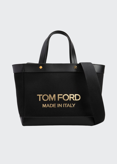 Tom Ford T Screw Mini Canvas Tote In Black/gold